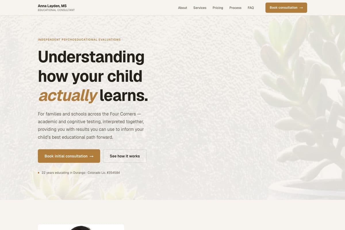 Screenshot of the Anna Layden Educational Consulting website